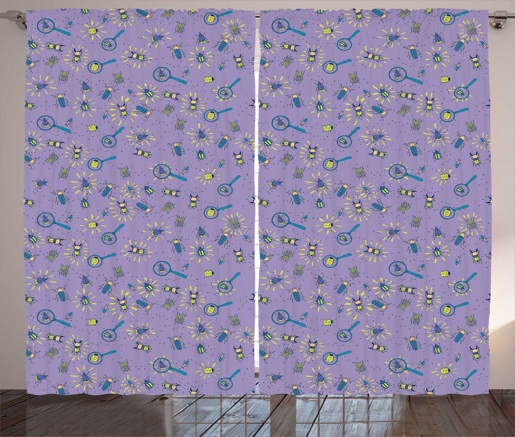 ABAKUHAUS Firefly Rustikaler Gardine, Bugs und Insekten-Muster, Schlafzimmer Kräuselband Vorhang mit Schlaufen und Haken, 280 x 245 cm, Lavendel G...