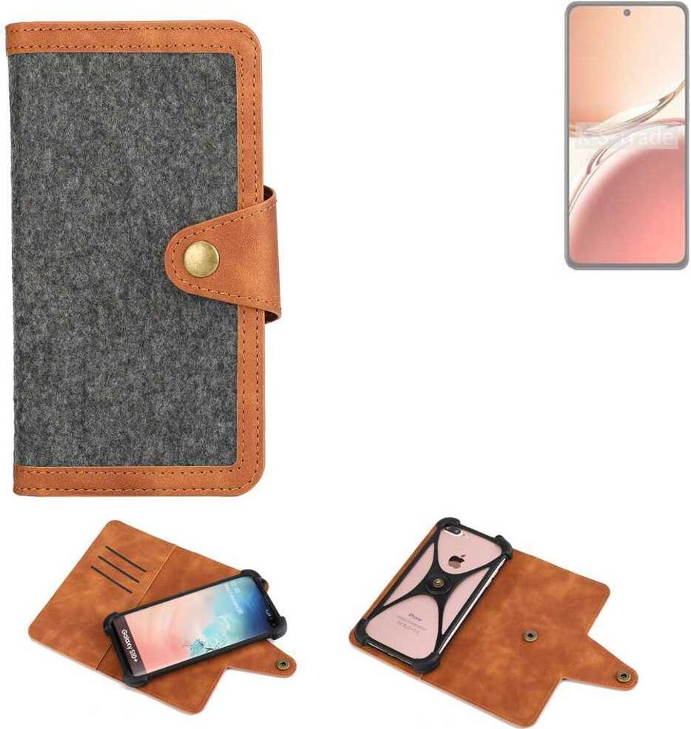 K-S-Trade Schutzhülle Handyhülle kompatibel mit Oppo Reno12 FS 4G Filz Hülle Kunst-Leder dunkelgrau braun (1x)