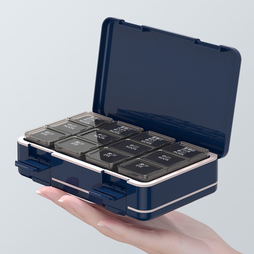 Pillen-Organisator Datum Erinnerung 3 Mal einen Tag Kunststoff 7 Tage wöchentlich Reise Kapsel Tablette Storage Box Traveling Supplies-Blau