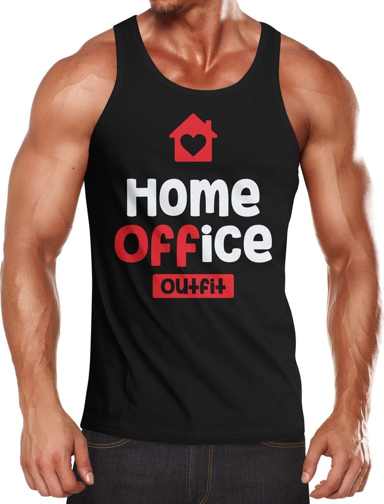 Herren Tanktop Aufdruck Home-Office Outfit Arbeit zuhause Fun-Shirt Büro Spruch lustig Trägershirt Moonworks schwarz XL