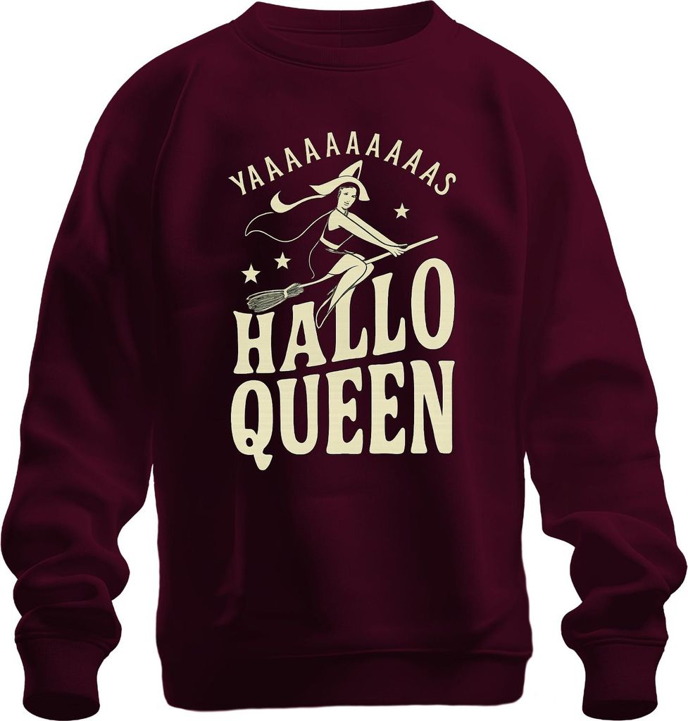Hallo Queen Hexe Besen Yaaaaaas Halloween Retro Vintage Lustig Uni Sweatshirt Pullover, Burgundy, 3XL