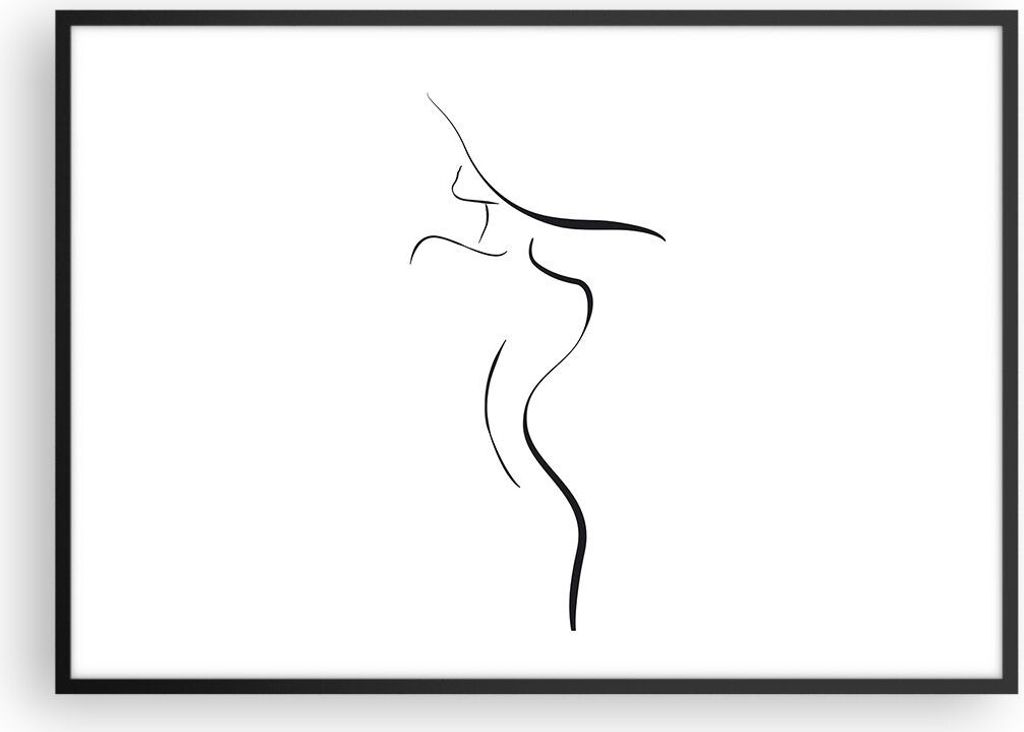 Gerahmtes Poster - Schwarzer Rahmen - Minimalismus Frau Hut - 100x70 cm - Wand Bild - Wanddeko - Wandbilder - Kunstposter - Wandposter - Bilderrahm...