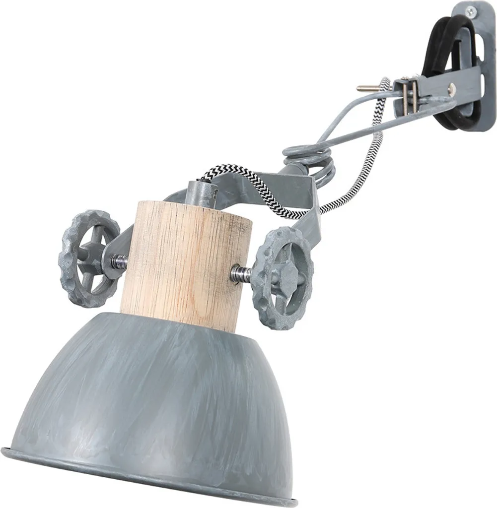 Mexlite Gearwood 2752GR Faretto Industriale E27 Grigio Legno e Metallo
