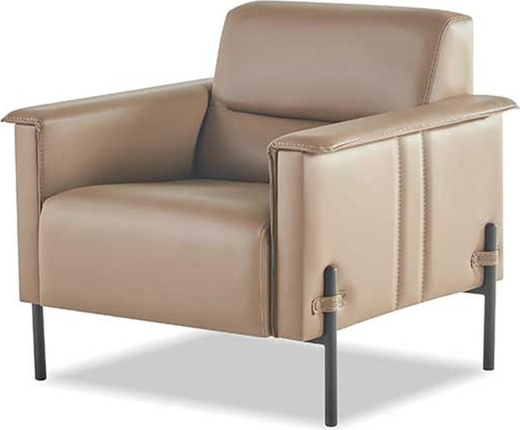 Lehnsessel Beige Edelstahl Sessel Modern Leder Holz 1-Sitzer Weiche