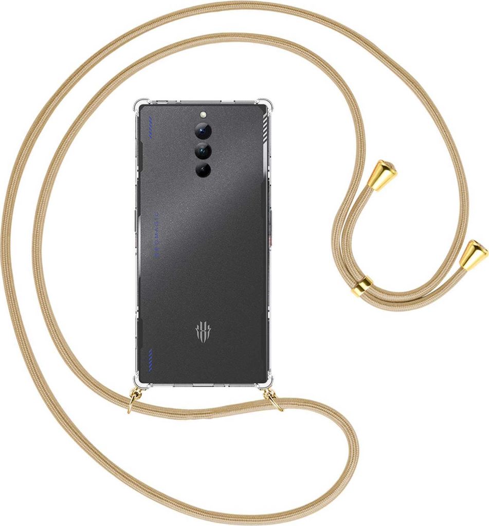 Handykette Backcover-Schutzhülle mit Band (Metall goldfarben) für ZTE nubia Red Magic 8S Pro (6.8'') - caramel