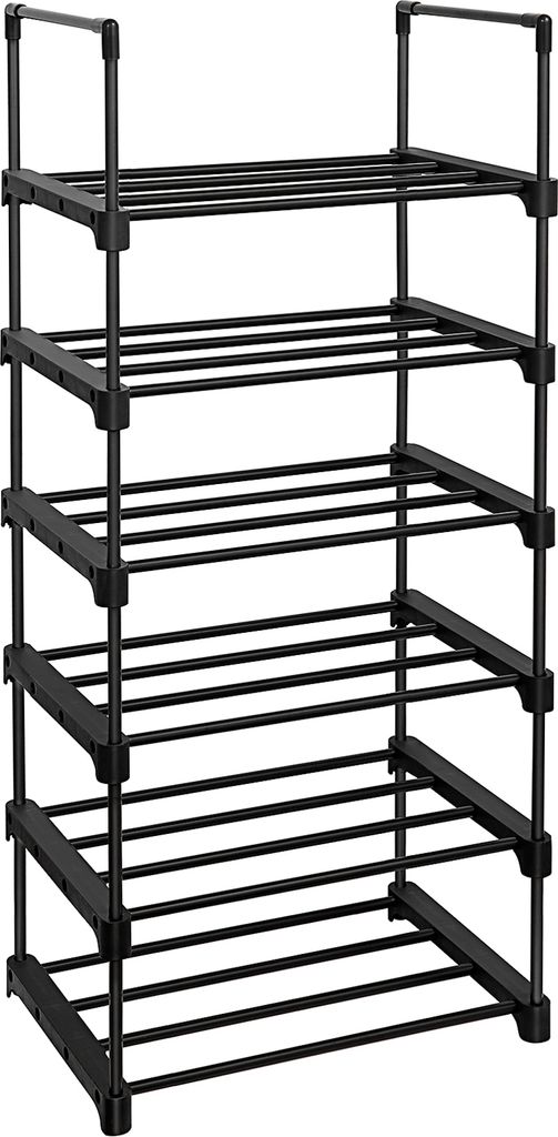 6-Fächer Schuhregal, stapelbar, 30x45x106 cm, Schwarz
