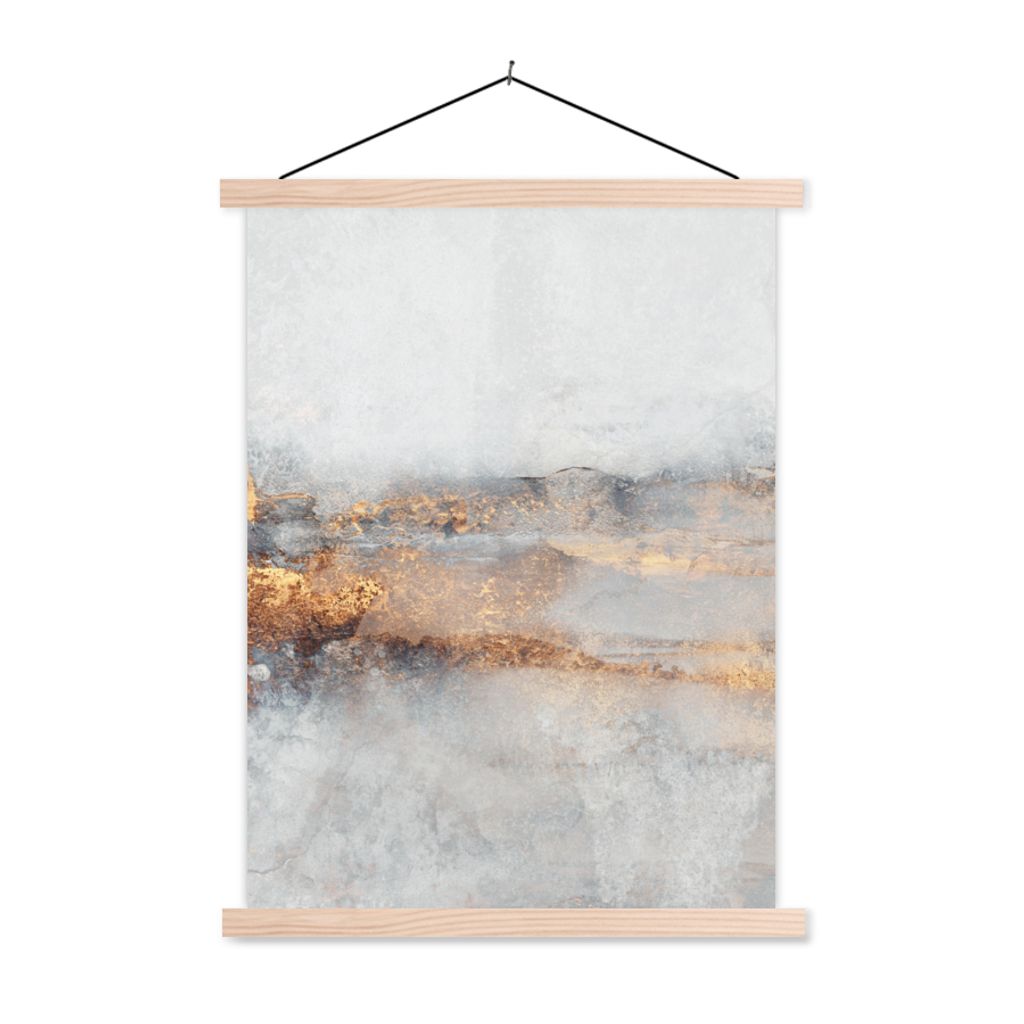 MuchoWow Textilposter Nebel - Gold - Abstrakt 40x53 cm mit holzfarbenen Rahmen - Schlafzimmer
