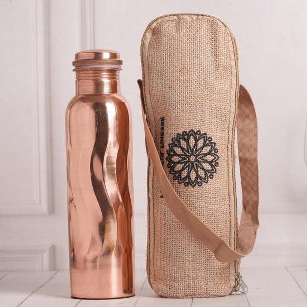 Trinkflasche aus Kupfer mit Tragebeutel für Sport Yoga Ayurveda Gym Büro Wandern - Antiker Bogenflasche, 1 Stück