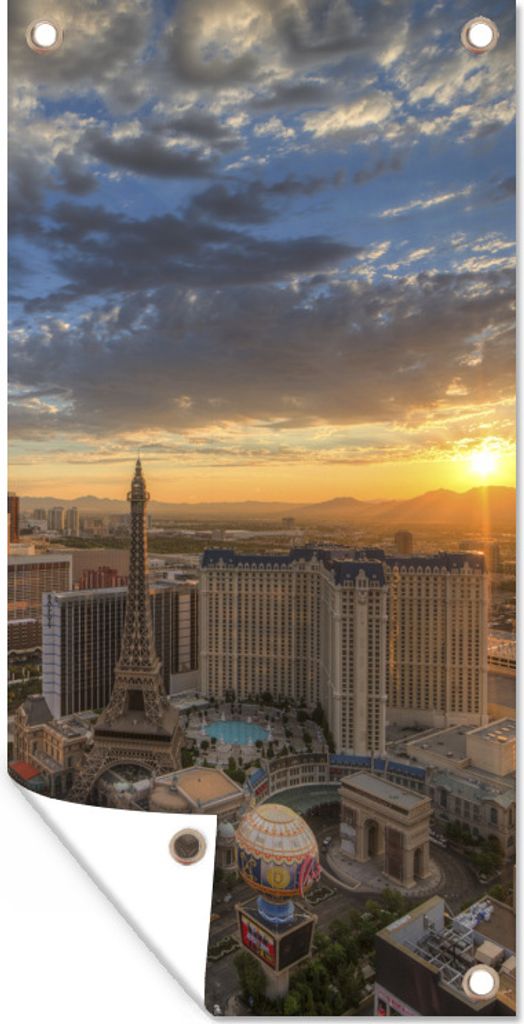 MuchoWow 40x80 cm Outdoor-Poster Gartendeko Sichtschutz Garten Poster für den Garten Sonnenaufgang - Las Vegas - Stadt