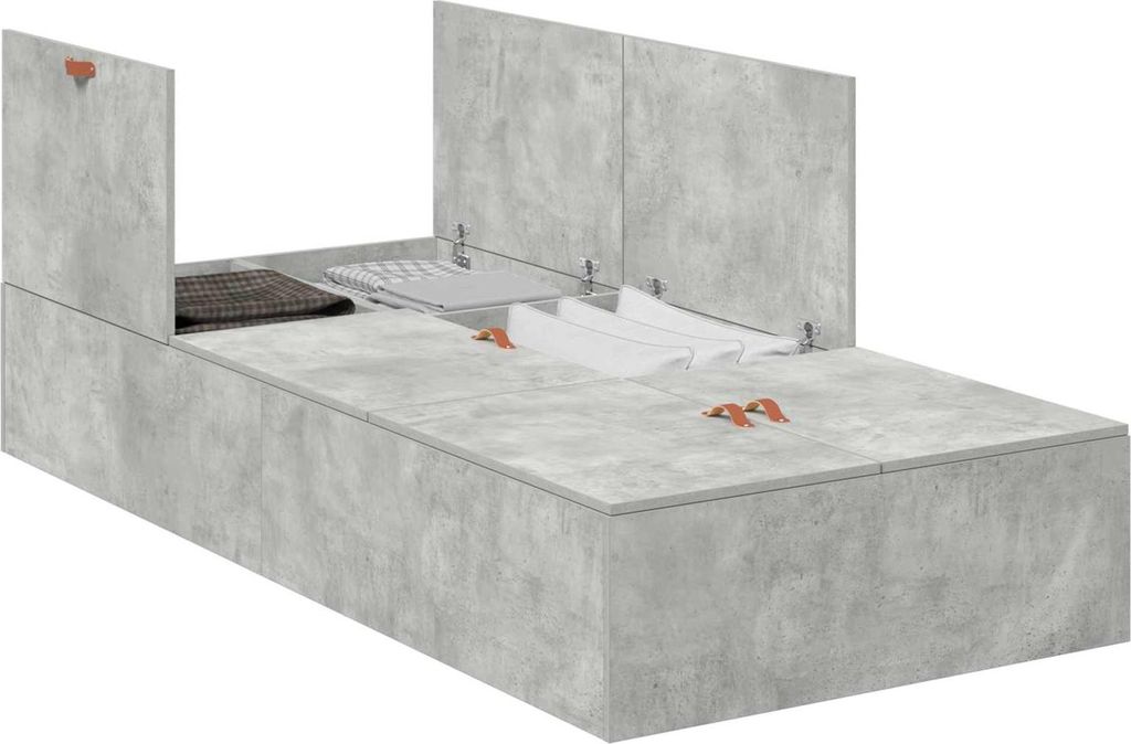 Aufbewahrungsbettgestell Beton Grau 90 x 190 cm Holzwerkstoff