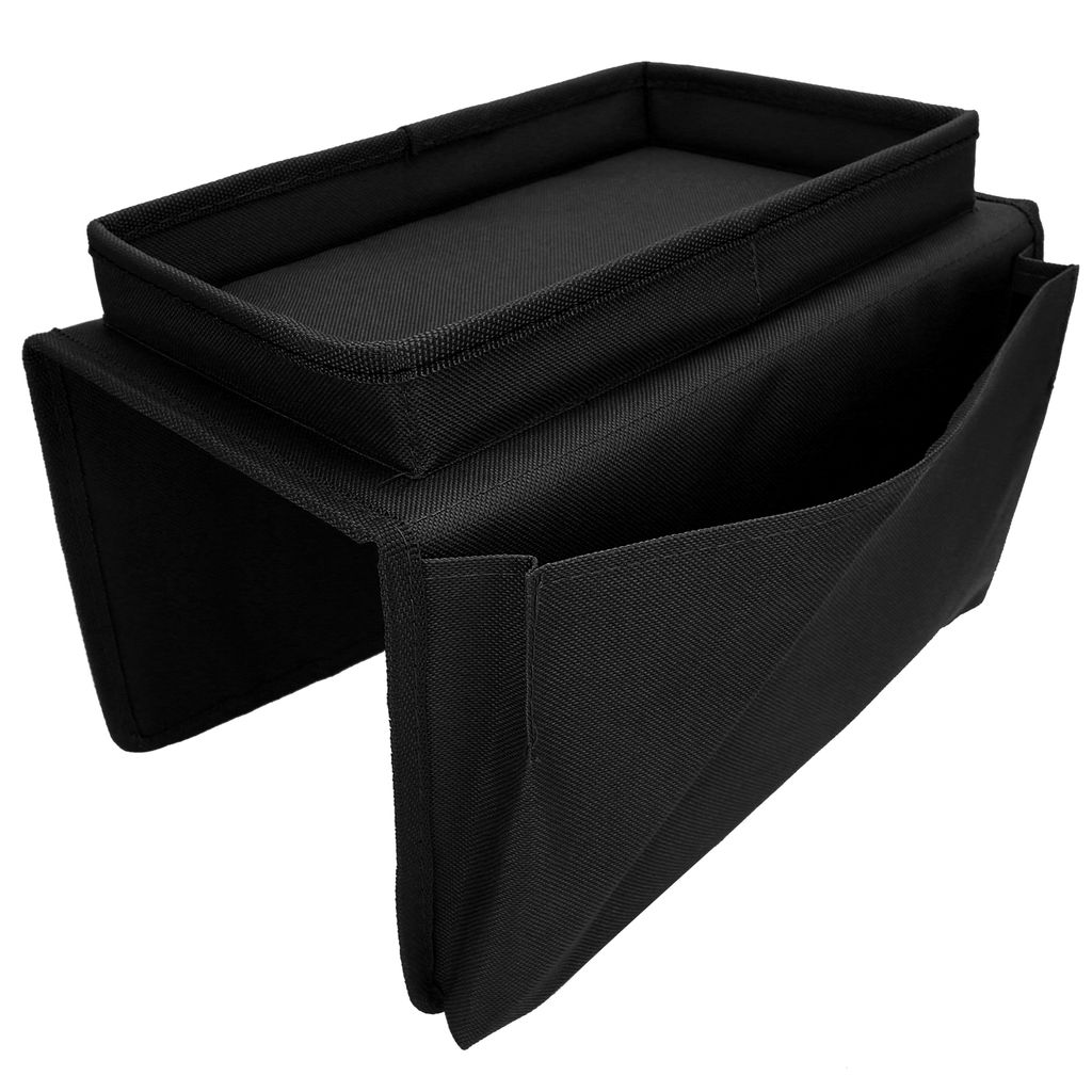 Sofa-Armlehnen-Organizer mit 4 Taschen für Fernbedienung, TV-Halterung, Getränkehalter und Ablage, Schwarz