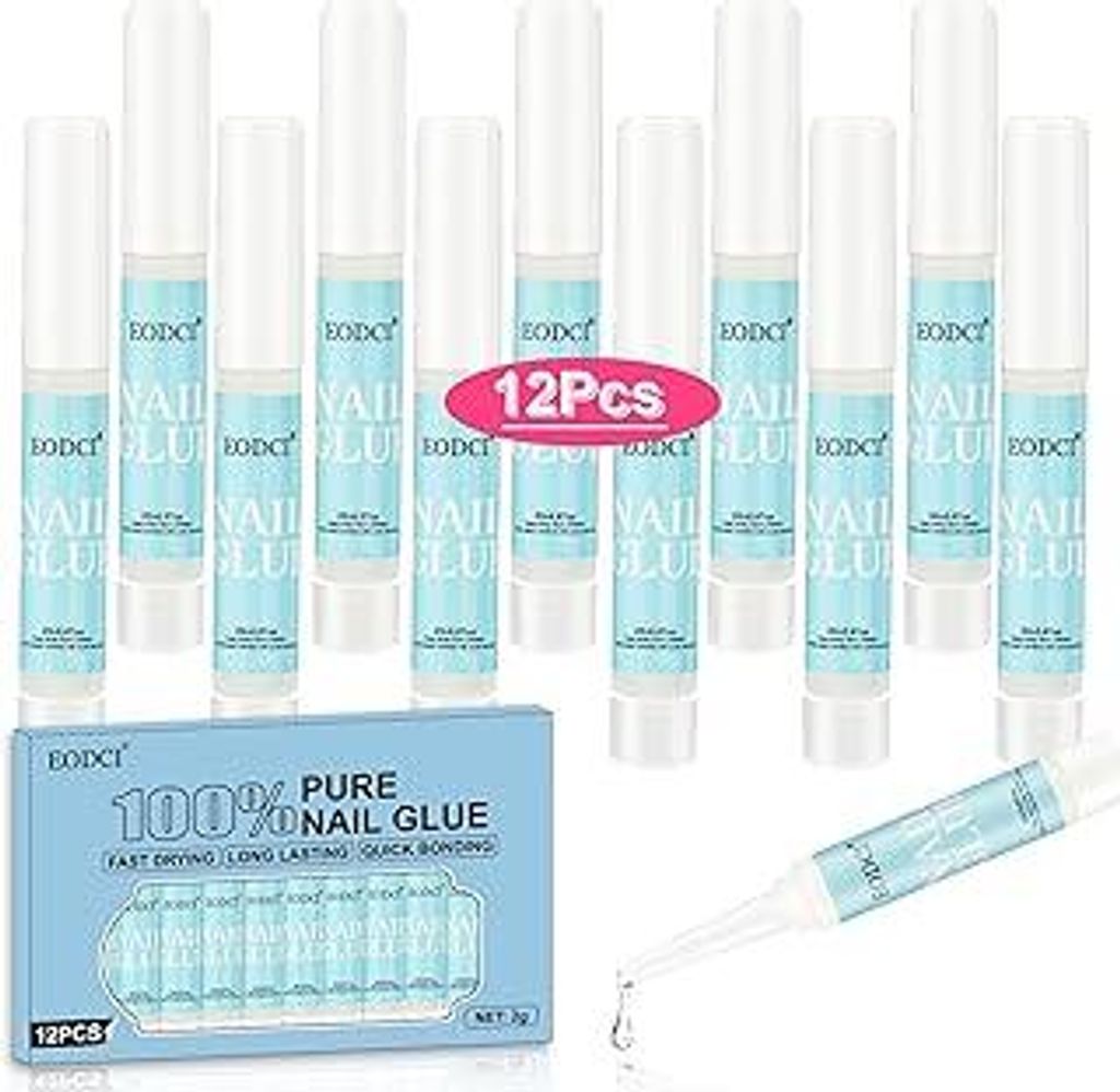 EODCI 12Pcs Super Starker Nagelkleber für Acrylnägel, Nagelspitzen, Kleber für Fingernägel, langanhaltender Nagelkleber ffür Kunstnägel, Fals...