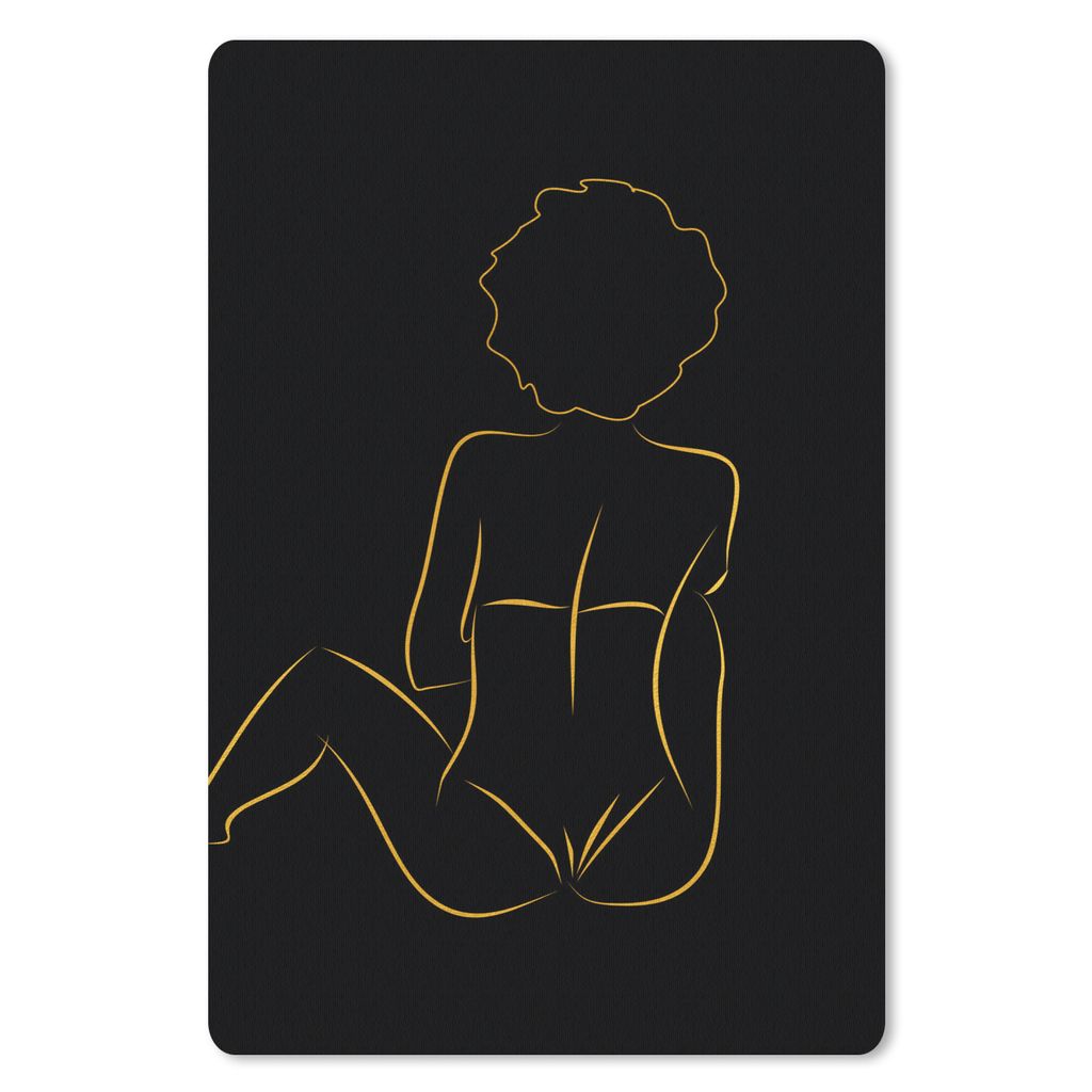 MuchoWow Mauspad Mousepad Frau - Schwarz - Gold - Strichzeichnung 40x60 cm - Mousepads - Maus Mat - Pad - Mausunterlage - Schreibtisch Accesoire