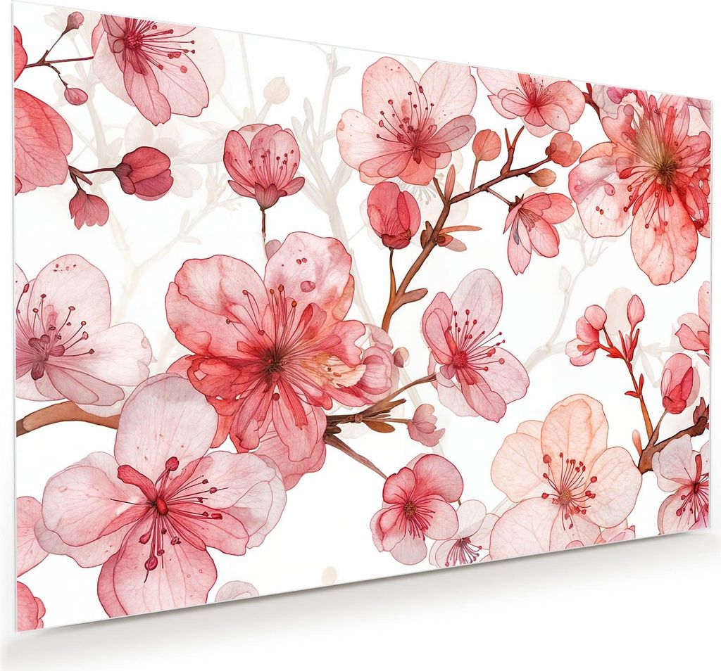 Glasbild 45x30cm in XXL für Wohnzimmer, Schlafzimmer Motiv Blumenmuster Blüten
