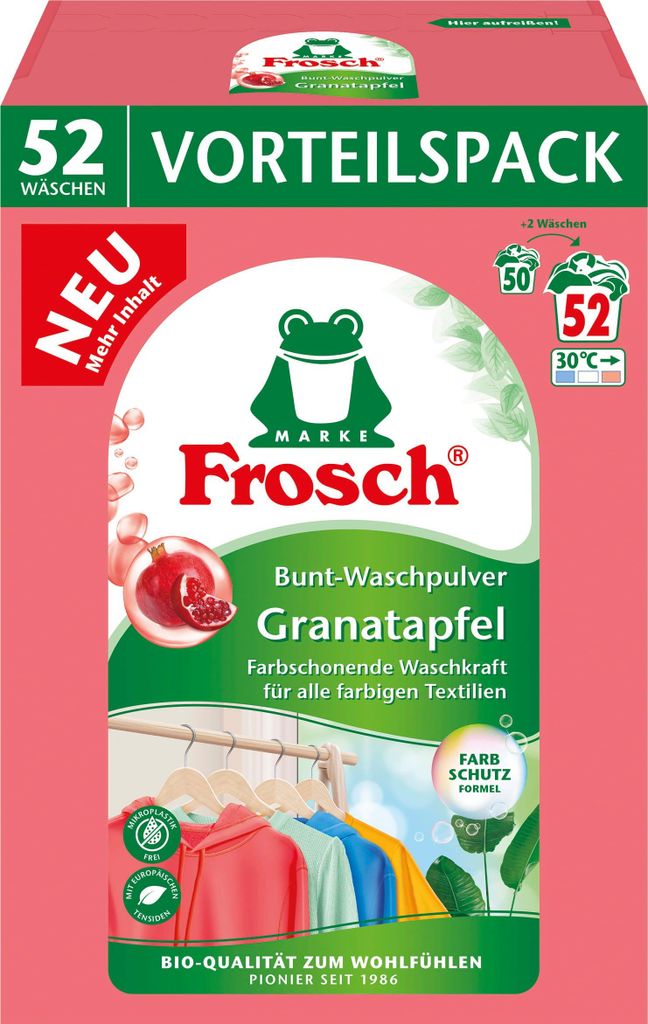 Frosch Bunt Waschpulver Granatapfel 3,43kg - Farbschonende Waschkraft (1er Pack)