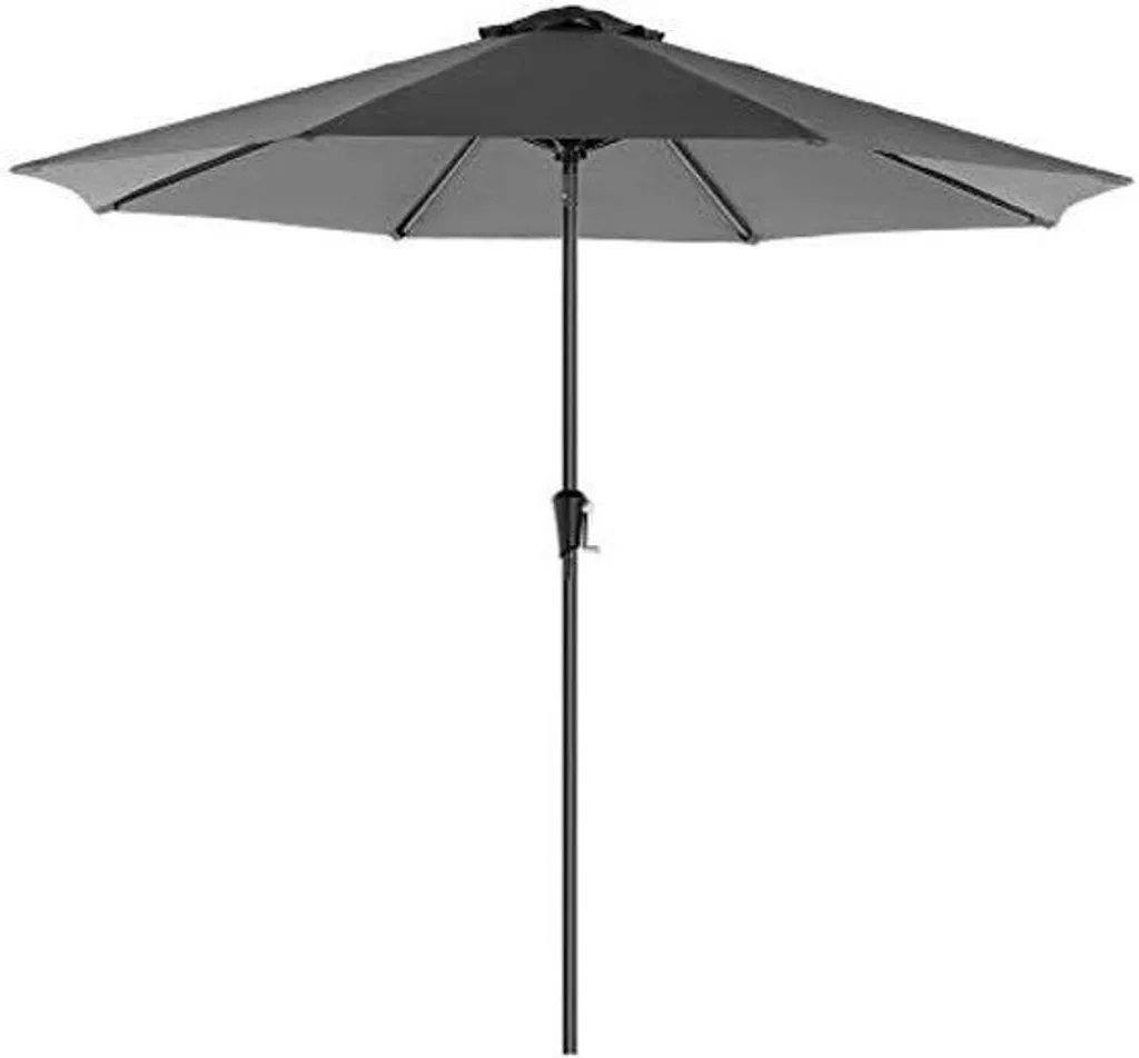 Parasol 3 mètres gris en polyester avec poignée, modèle pliable de jardin