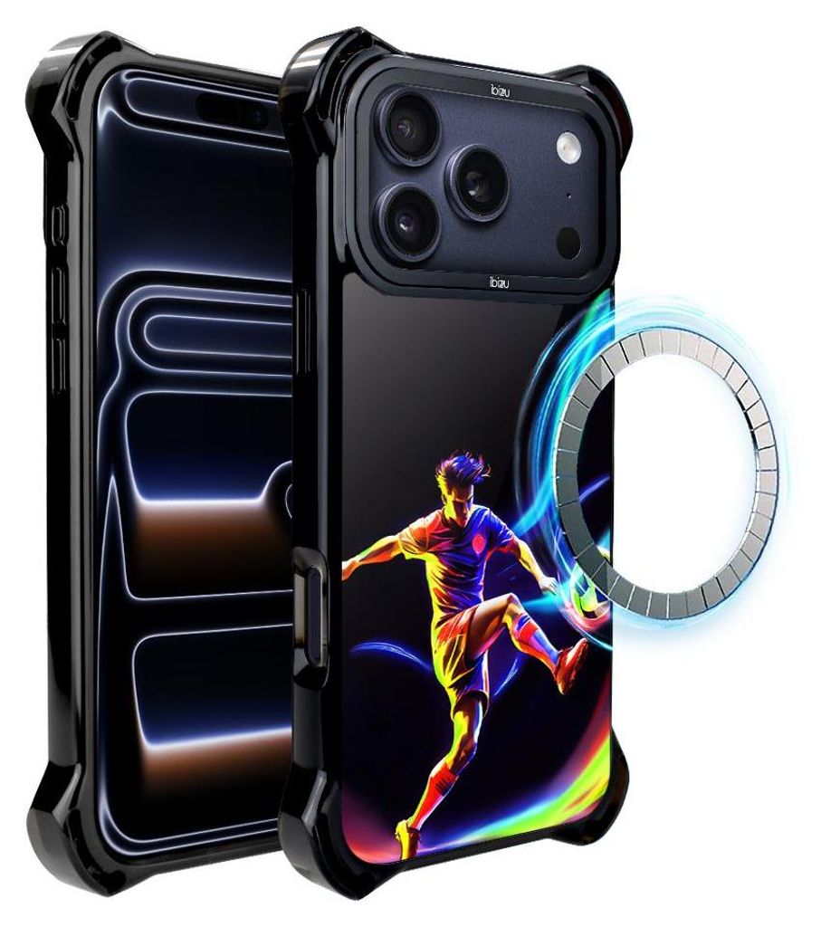 Schutzhülle für das iPhone 17 Pro Max, MagSafe-kompatibel, verstärkte Ecken, schwarz, Fußballspieler, für Fußballfans