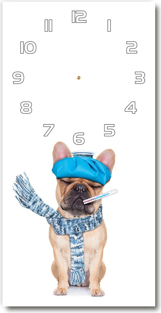 Wanduhr aus Glas – 30x60 cm - Glasbild - Glasuhr - Gehärtetes Glas -Kranker Hund