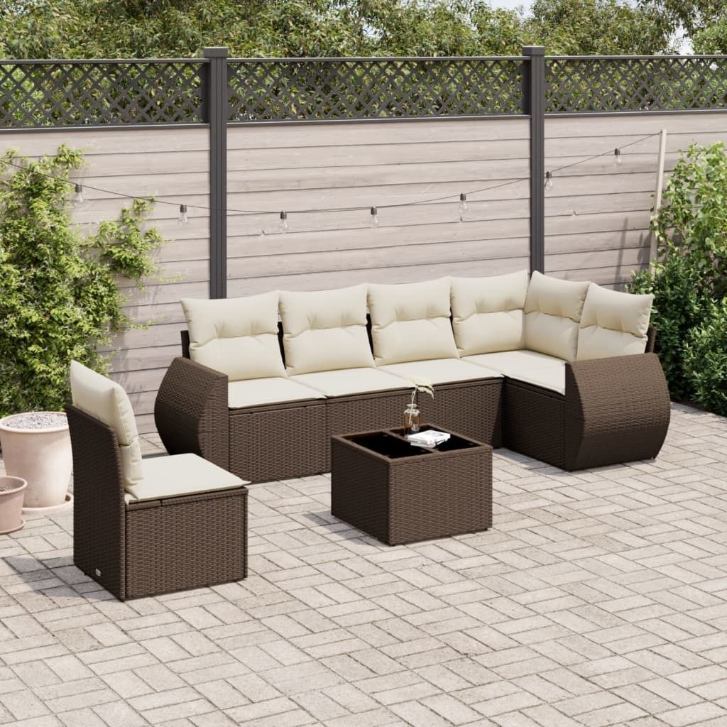 Maison Exclusive - 7-tlg. Garten-Sofagarnitur mit Kissen Braun Poly Rattan