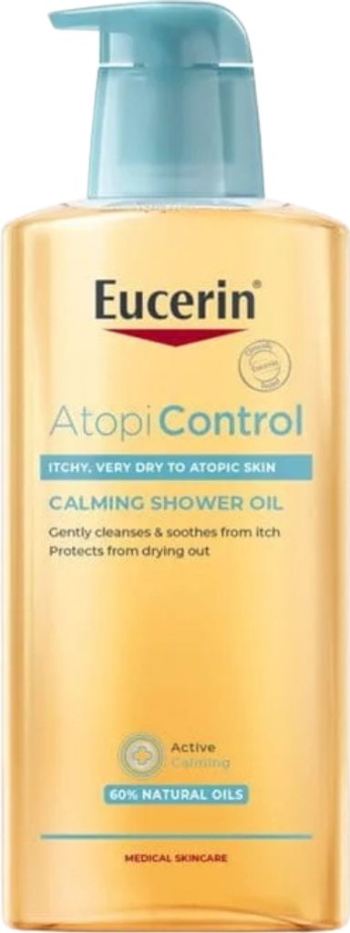 A bottle of Eucerin AtopiControl Calming Shower Oil.