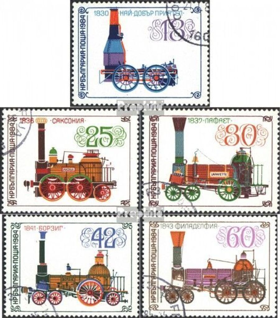 Briefmarken Bulgarien 1984 Mi 3278-3282 (kompl.Ausg.) gestempelt Alte Dampflokomotiven