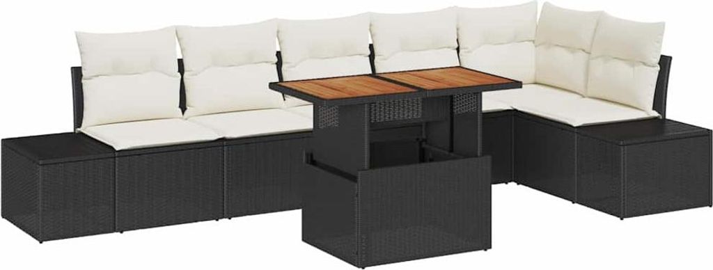 vidaXL Garten-Sofa-Set mit Speicher 7 pcs Schwarz Poly Rattan