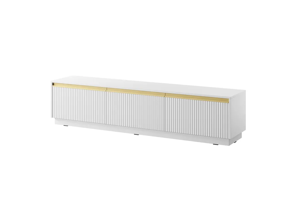 Meuble TV 3 portes avec étagères blanc mat 181cm - Grand Volume Rangement
