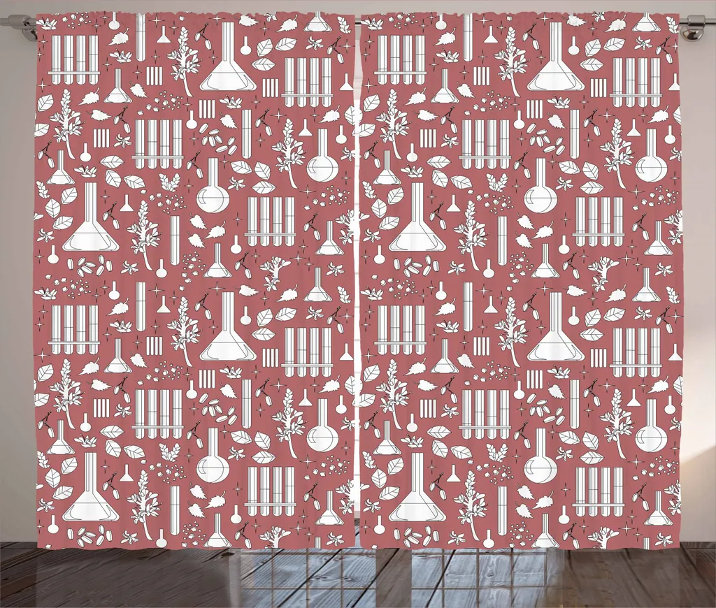 ABAKUHAUS Tenda rustica da farmacia, Fantasia Alchemy, Tende universali per soggiorno con passanti e ganci, 280 x 245 cm, Rosa secca bianca