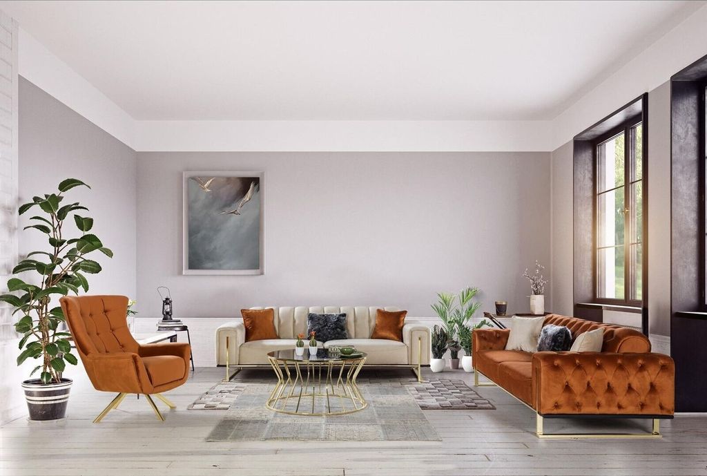 Designer Chesterfield 3tlg. Garnitur 2x 3 Sitzer Sofa Sessel Modern Dreisitzer