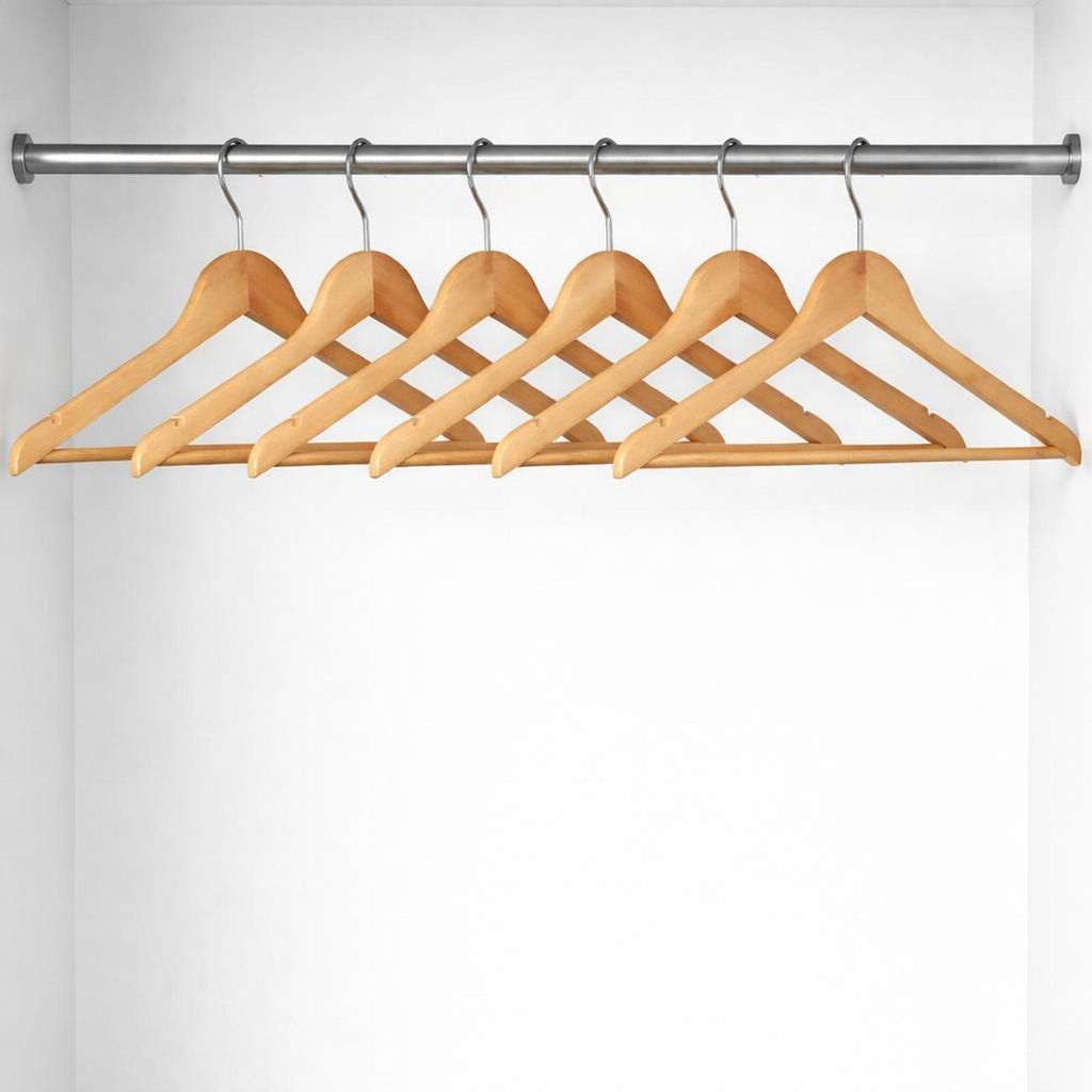 Holz Kleiderbügel Set 6 teilig 44,5 cm mit Hosensteg und Kerben