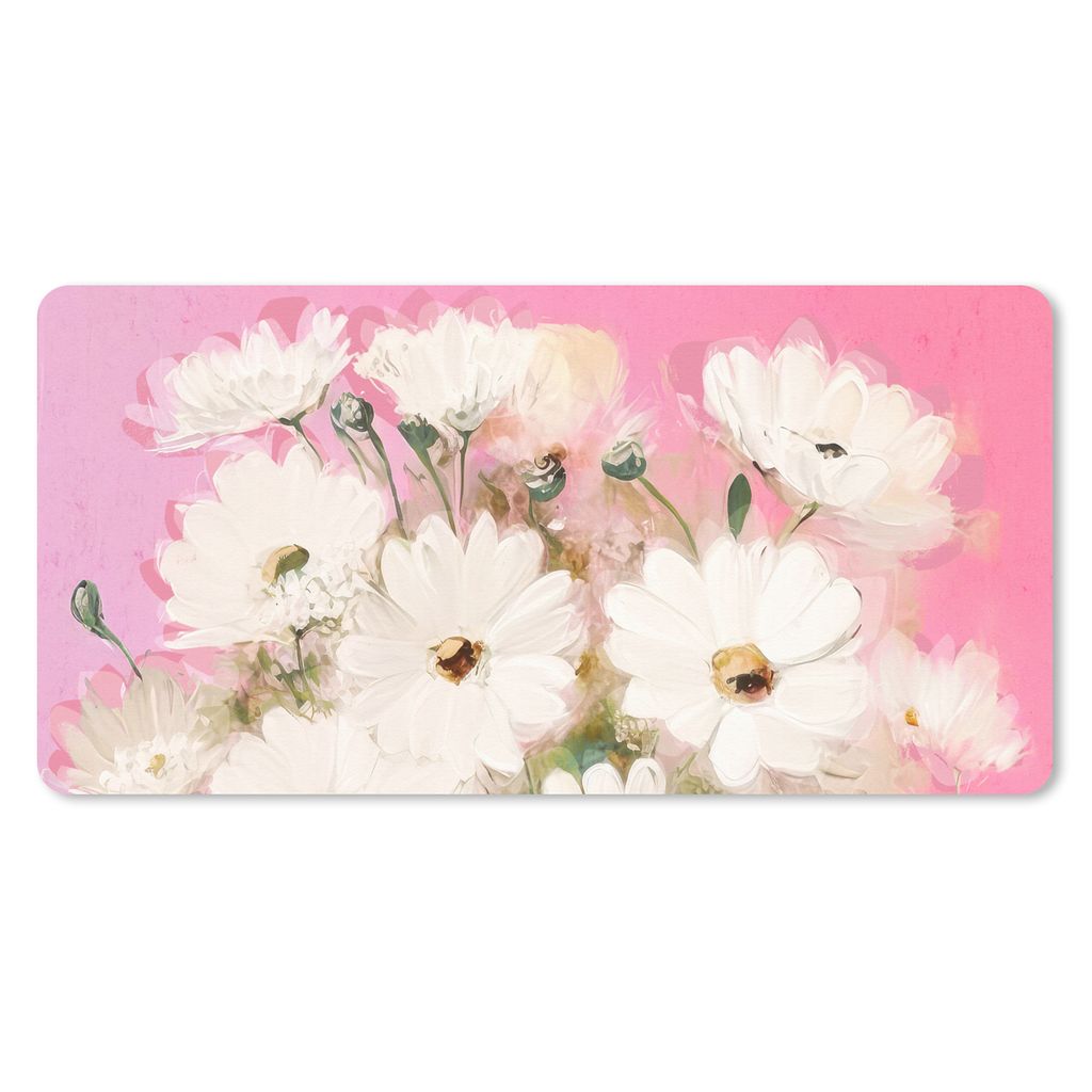 MuchoWow Schreibtischunterlage Blumen - Vase - Pflanzen - Weiß 80x40 cm - XXL Mauspad - Gaming Mauspad