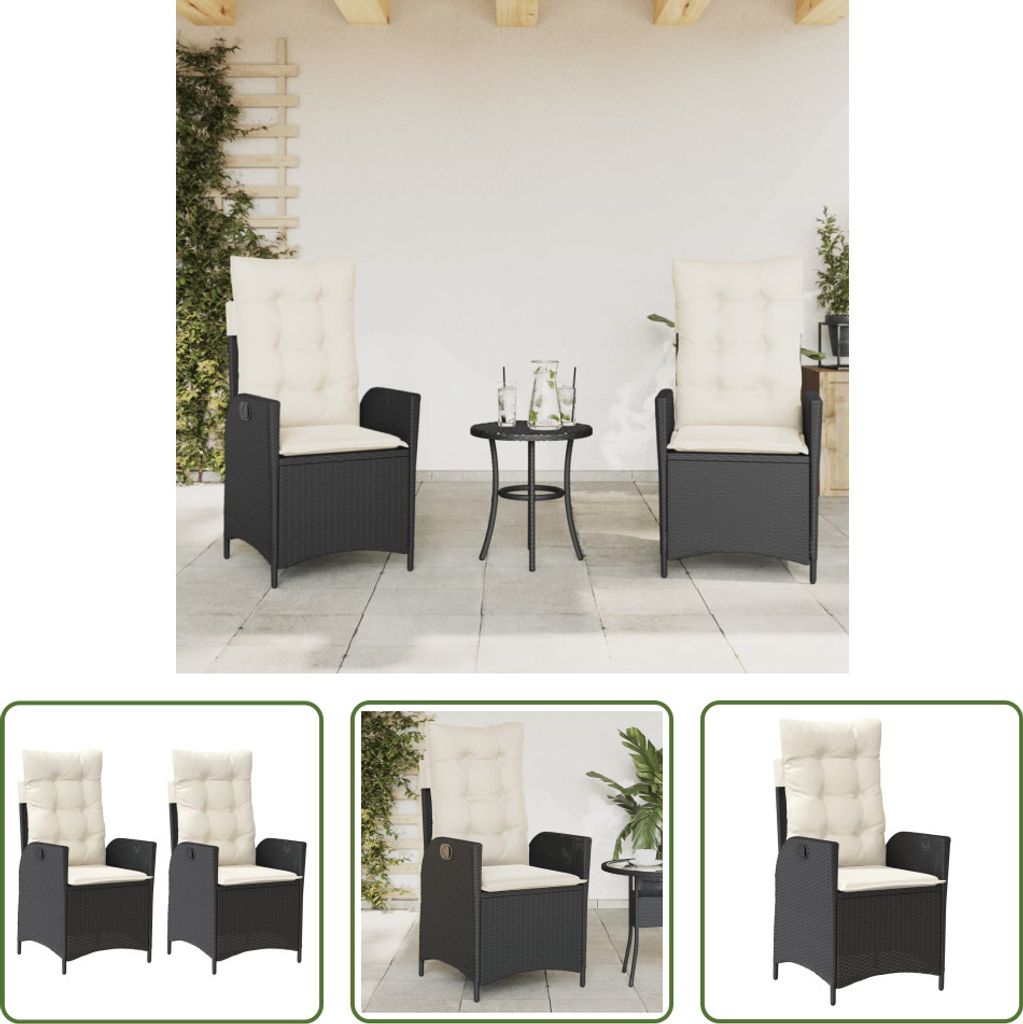 The Living Store Gartensessel mit Kissen 2 Stk. Verstellbar Schwarz Poly Rattan