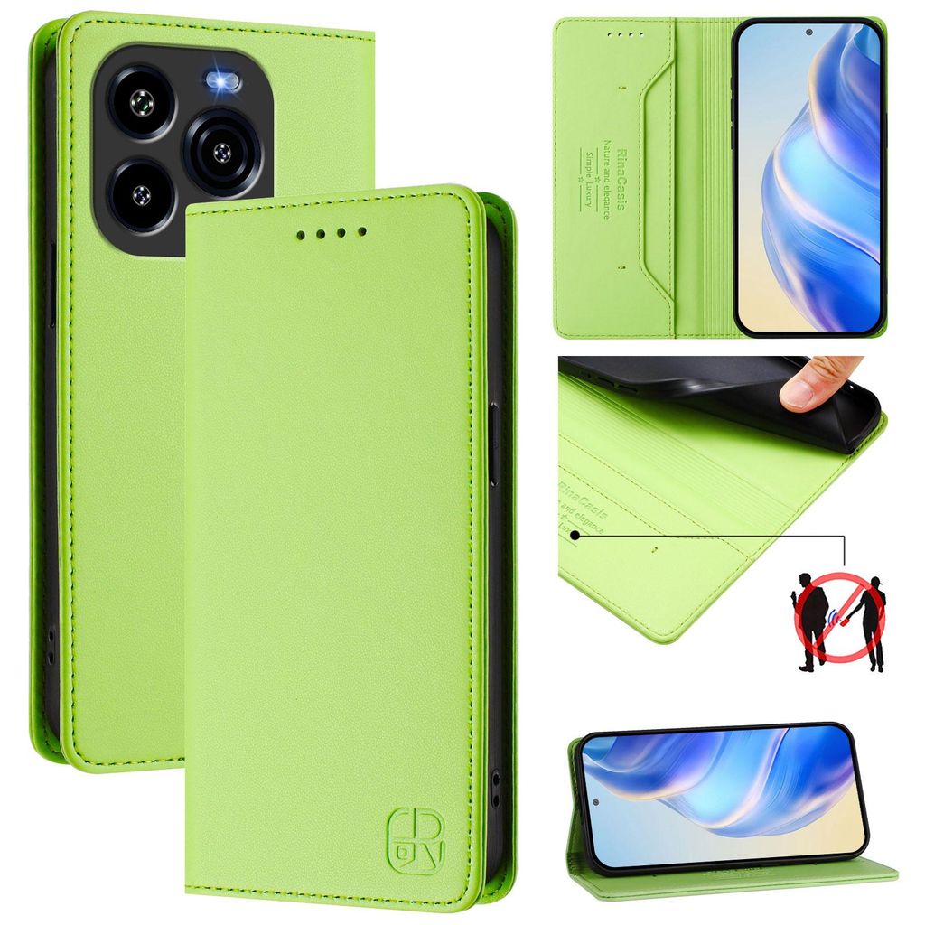 Lederhülle für Oukitel C65 / C65 Pro Hülle Flip Brieftasche Kartenfächern Ständer Schutzhülle Grün