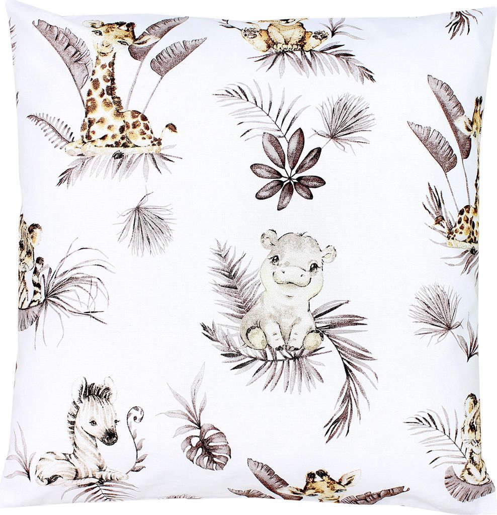TupTam Kinder Kissenbezug Kissenhülle Dekorativ Gemustert, Farbe: Löwe/ Blätter/ Beige, Größe: 80 x 80 cm