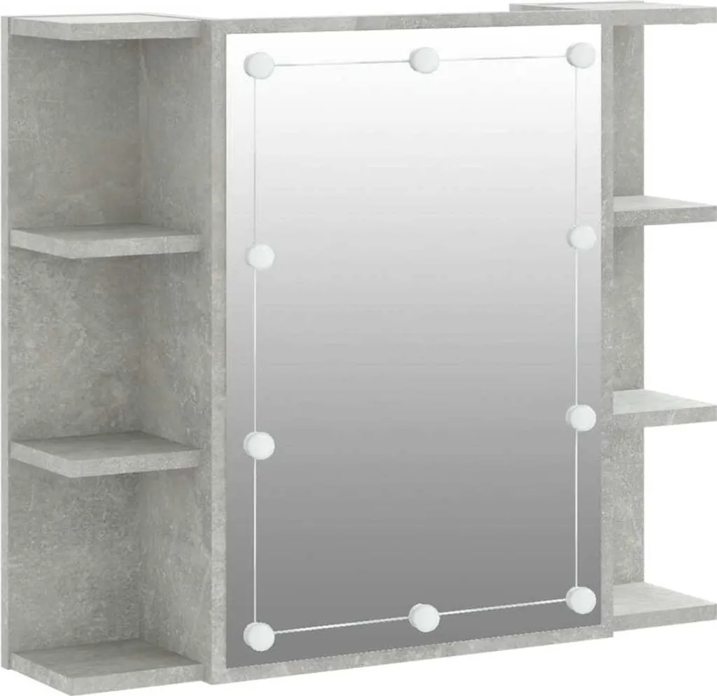 vidaXL Armadio a specchio con LED grigio cemento 70x16,5x60 cm