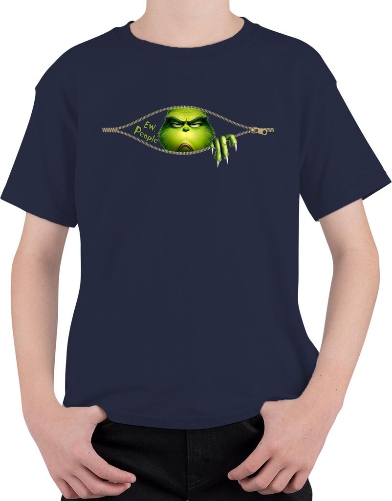 Ew People Grinch Reißverschluss frech lustig Weihnachten Uni Kinder T-Shirt, Navy, 128