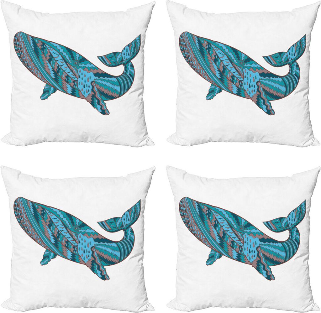 ABAKUHAUS Modern Kissenbezug Set (4 Stück), Buckelwal Meer, Moderner Doppelseitiger Digitaldruck, 50 cm x 50 cm, Teal Blau Getrocknete Rosen