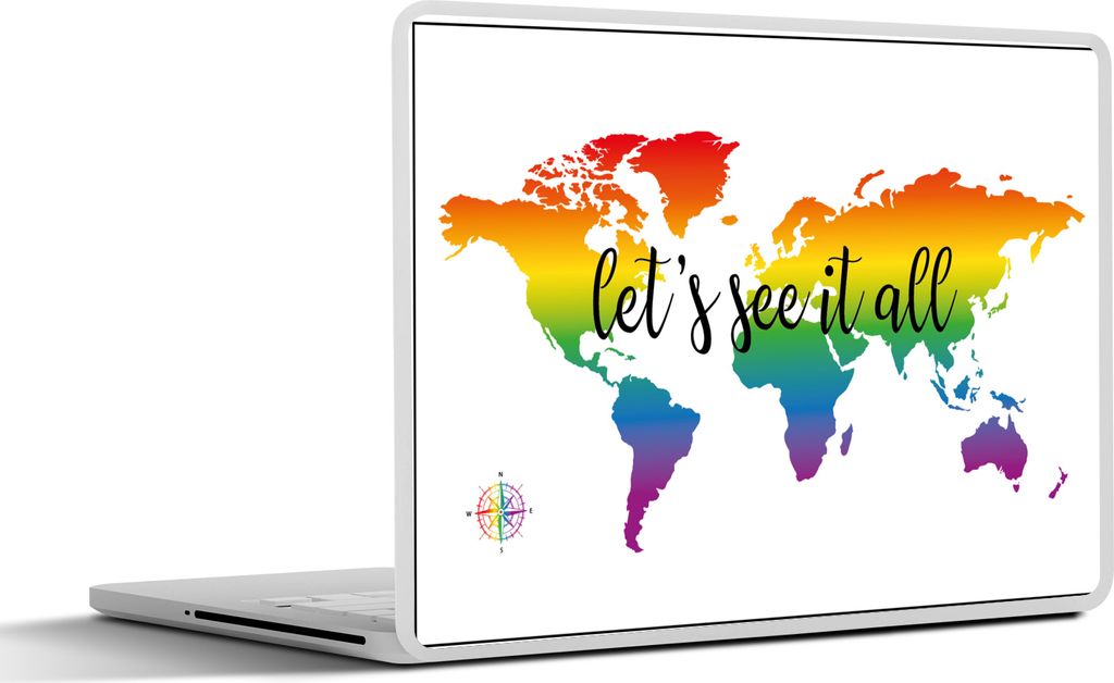 MuchoWow Laptop Aufkleber Sticker Cover Weltkarte - Regenbogen - Kompass 30x21 cm - Sticker für Laptop - Selbstklebend