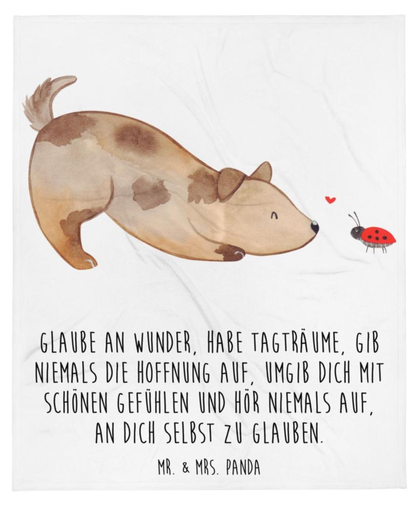Mr. & Mrs. Panda Sofadecke Hund Marienkäfer - Weiß - Geschenk, Couchdecke, Mischlingshund, Sprüche, Hunde, Wohndecke, Kuscheldecke, Tagesdecke, ...