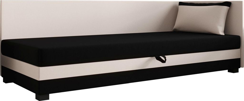 AURA SOFA Boxspringbett ILIA PLUS 110x195 Komplett-Set mit Bonell Matratze, Polsterbett mit Bettkästen - Hellbeige/Schwarz, SAWANA 01/14