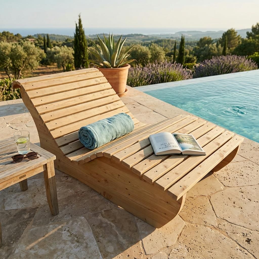 Holzliege Waldsofa Wellenliege Relaxliege "Sigi" Gartenliege Massivholz Lärche gerade 120cm Himmelsliege