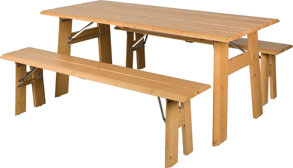 Zuiver Avenue Tuintafel / Picknicktisch / Biertisch mit 2 Bänken Holz Klappbar Natur / Braun