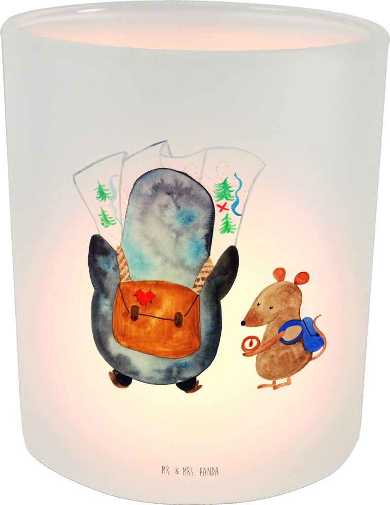 Mr. & Mrs. Panda Windlicht Draußen Pinguin & Maus Wanderer - Transparent - Geschenk, glas kerzenhalter, Wandern, Pinguine, Outdoor, Abenteuer, Tee...