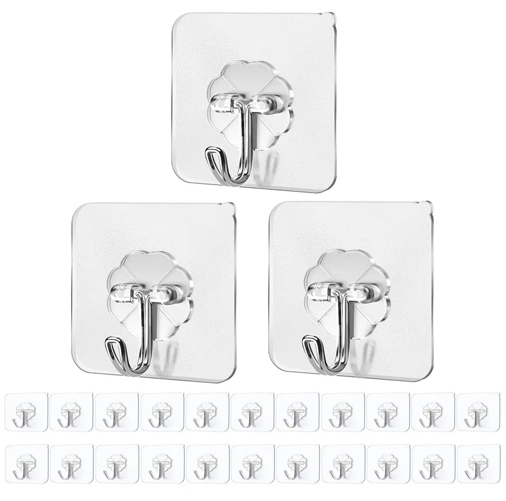 Patères murales adhésives transparentes pack de 25 crochets 22 lb