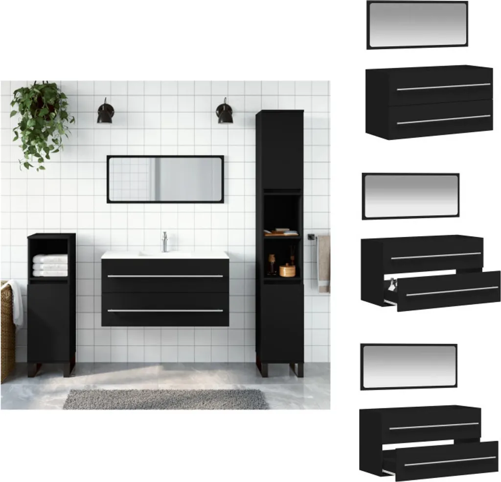 Arredo Bagno Nero vidaXL con Specchio | Soluzione Salvaspazio Legno