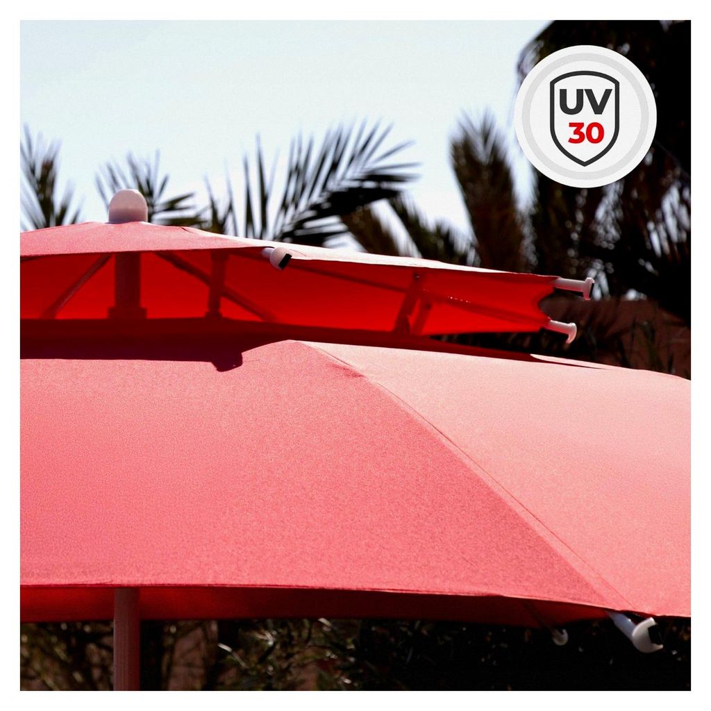 Winddichter Sonnenschirm Ø280 cm achteckig mit Mast 28-32 mm und belüftetem Dach UV30 Schutz rot
