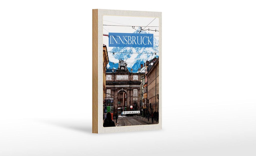Holzschild Reise 12x18 cm Innsbruck Österreich Aussicht Stadt