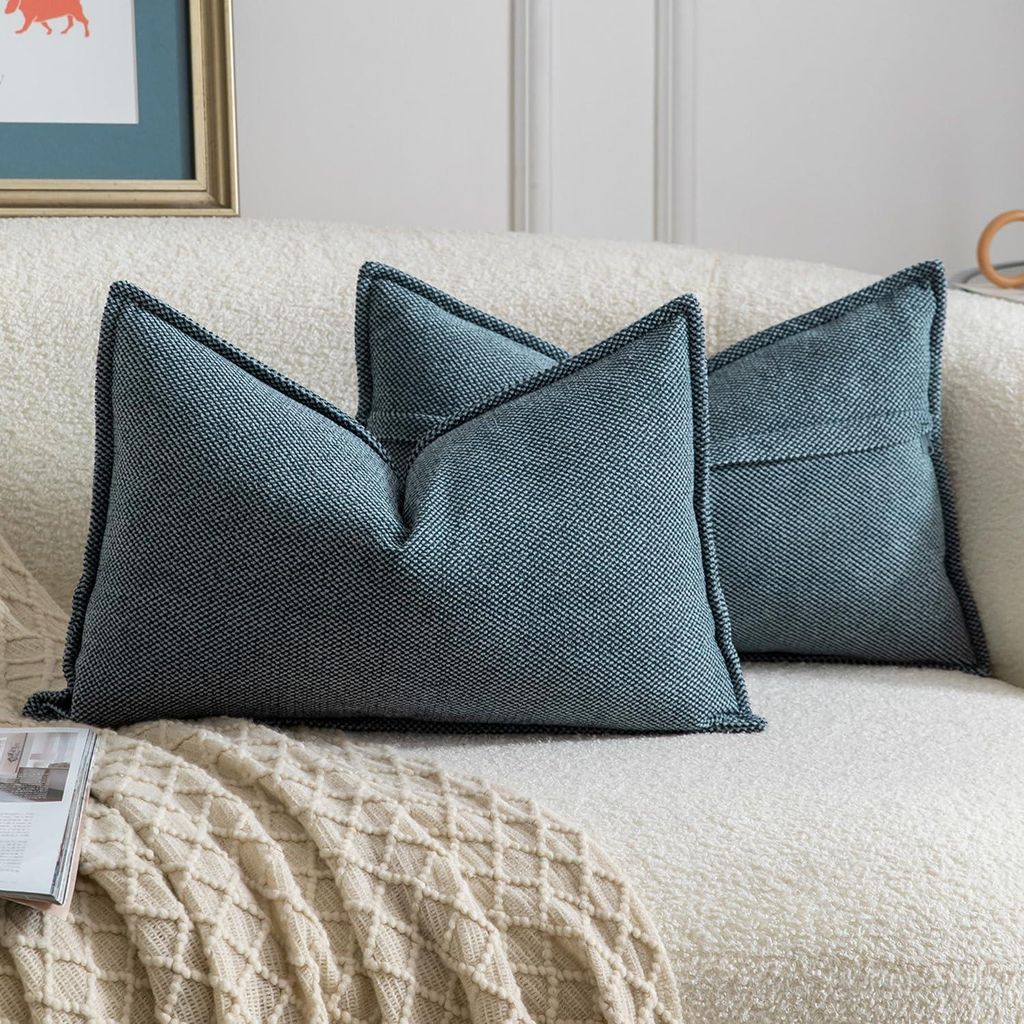 Set mit 2 dekorativen blauen Chenille-Kissenbezügen, weiche, neutrale Dekokissen für Sofa, Boho-Kissenbezüge für Schlafzimmer, Wohnzimmer, mode...