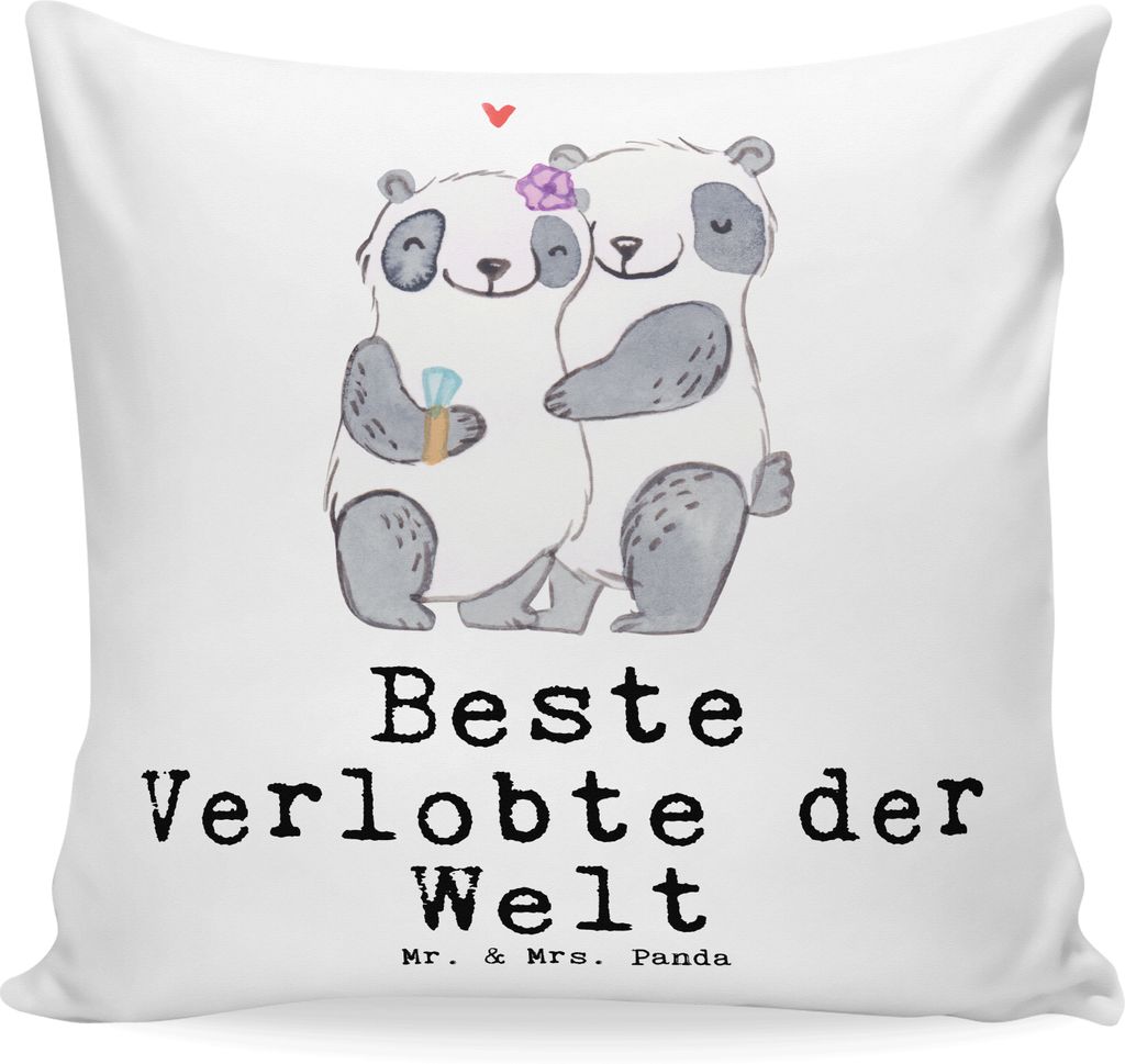 Mr. & Mrs. Panda kuschelkissen 40x40 Panda Beste Verlobte der Welt - Weiß - Geschenk, Polster, Kuschel Kissen, Ehefrau, Verlobung, Sofakissen, Hoc...