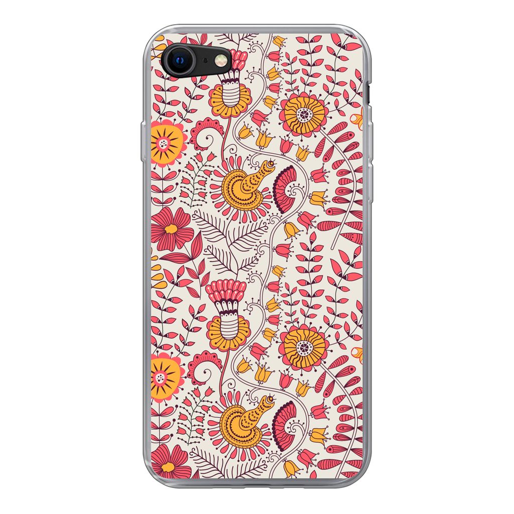 MuchoWow Handyhülle Schutzhülle Hülle für iPhone SE 2022 Blumen - Design - Rosa - Orange Silikon Softcase Handy Hülle - Schutzhülle